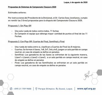 APF lanza 3 propuestas para definir el Torneo Clausura 2020